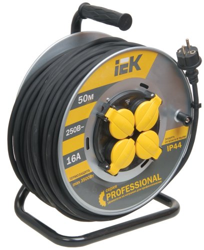 Удлинитель на металлической катушке с заземлением IEK Professional 4х50м 16А 3500Вт IP44 фото Удлинитель на металлической катушке с заземлением IEK Professional 4х50м 16А 3500Вт IP44 картинка